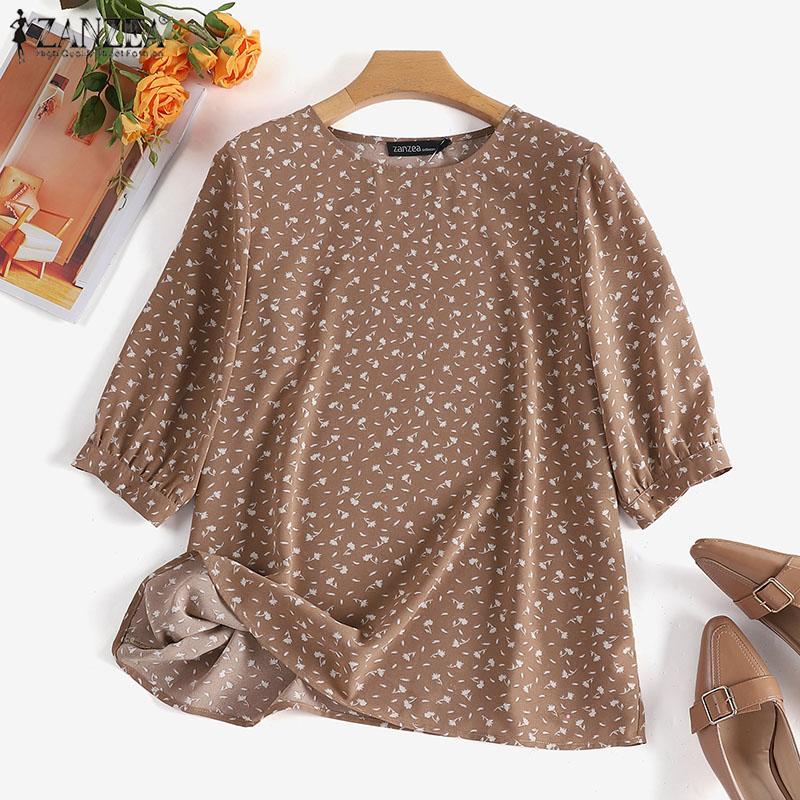 

ZANZEA Женская повседневная летняя блузка с круглым вырезом и рукавами 3/4