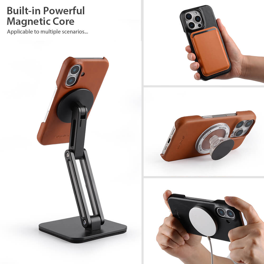 MELKCO Pro iPhone 16 Pouzdro Kompatibilní s MagSafe Voskovaná Pravá Hovězí Kůže PC Zadní Kryt na Telefon