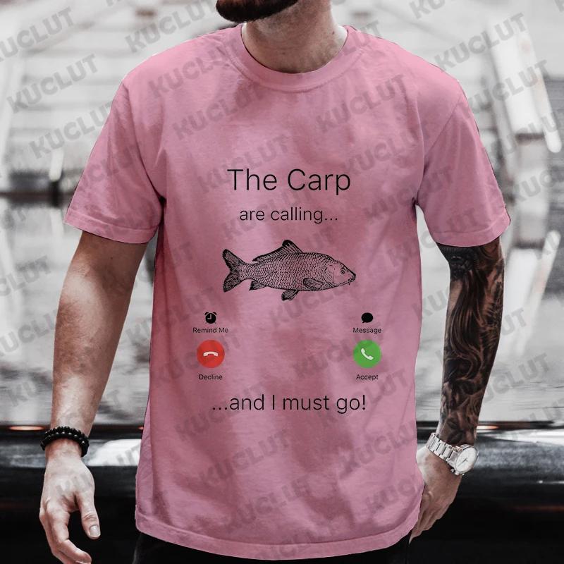 Fishing The Carp Are Calling and I Must Go Funny Vintage Men's T-Shirt New Fashion Summer Casual Harajuku Tshirt Printed Men Top