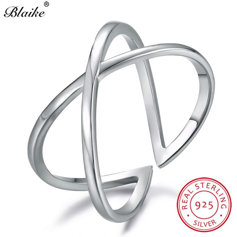 

100% настоящее серебро S925 пробы кольца для женщин мужчин открытый крест X кольцо для женщин мужчин пар обручальное кольцо ювелирные изделия подарки Resizable