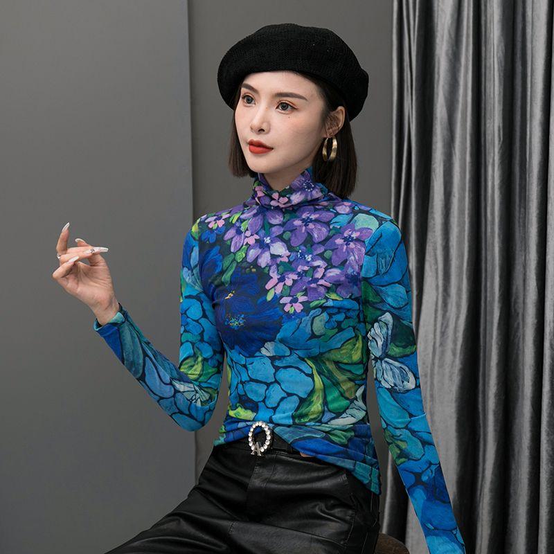 

Осень и Зима Шикарная и Красивая Сетка Синяя с Длинными Рукавами Маленькая Рубашка Blue XL