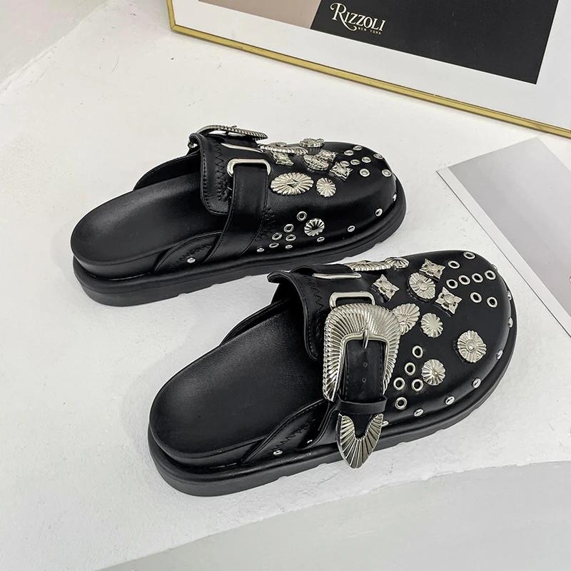 Fashion Baotou  Sandals  Women Wear Thick Soled Rivet Fashion Sandals Diamond-shaped Mohler Shoes Slippers Women Shoes  Women  Shoes