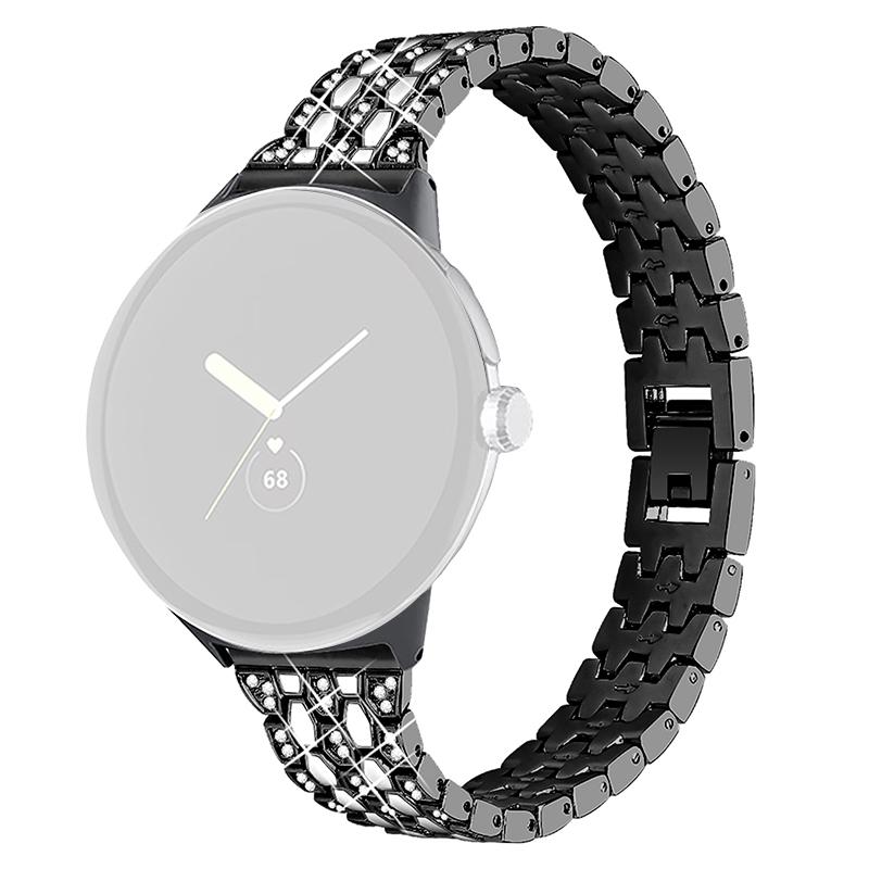 

For Google Pixel Watch 3 41mm/Watch 2/Pixel Watch Metal Rhinestone Decor Replacement Watch Strap Wrist Band Black/White