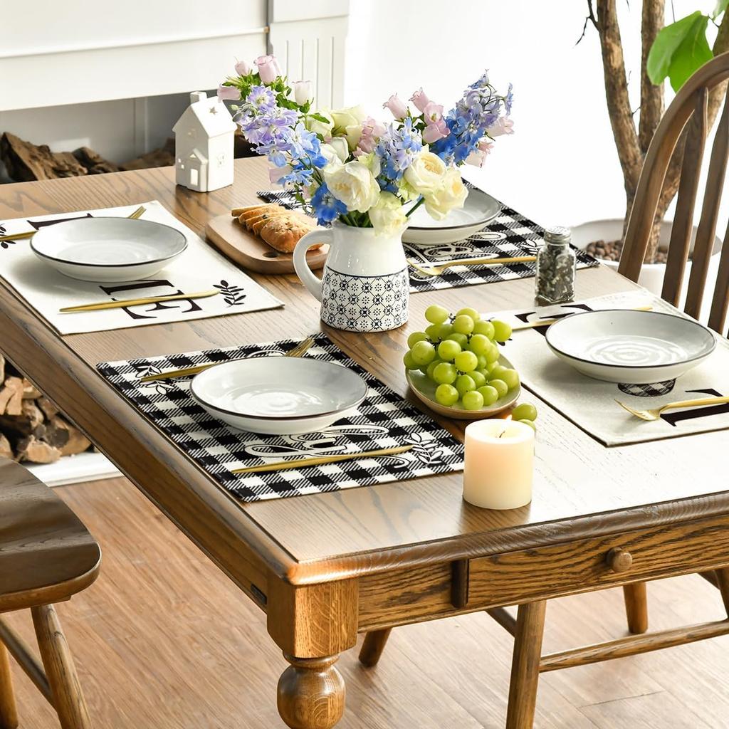 Artoid Mode Love Family Together Home Buffalo Plaid Placemats Set of 6,12x18 Inch Seasonal Table Mats for Party Kitchen Dining Decoration