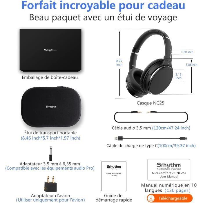 Casque Bluetooth - SRHYTHM - NC25 - Réduction De Bruit Active - 50H Autonomie - Charge Rapide