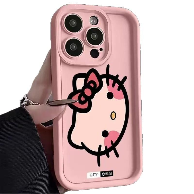 Hello Kitty head phone case for Apple iPhone 16 Pro, iPhone 15, 17 Pro, cute cartoon style, women's soft case.