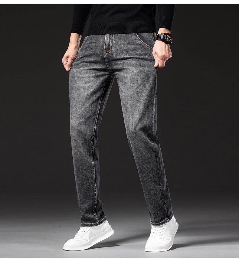 Pánské plus sametové rovné džíny volného střihu se šikmými kapsami – univerzální podzimní/zimní devítibodové kalhoty (Velká velikost k dispozici)