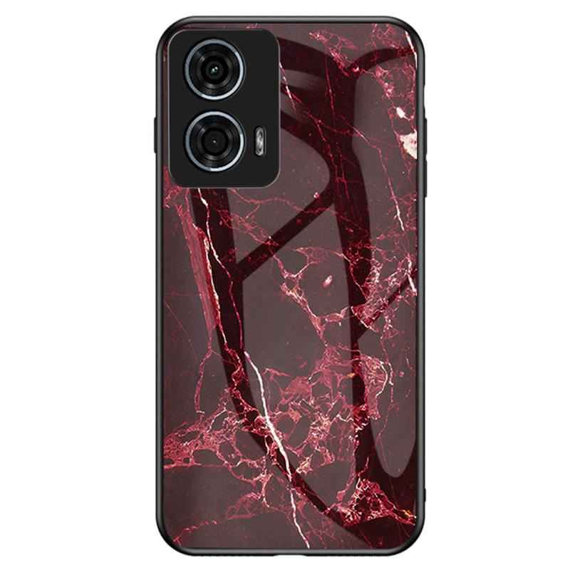 

For Motorola Moto G24 Power Case Tempered Glass+PC+TPU Marble Pattern Phone Cover Blood Red Marble