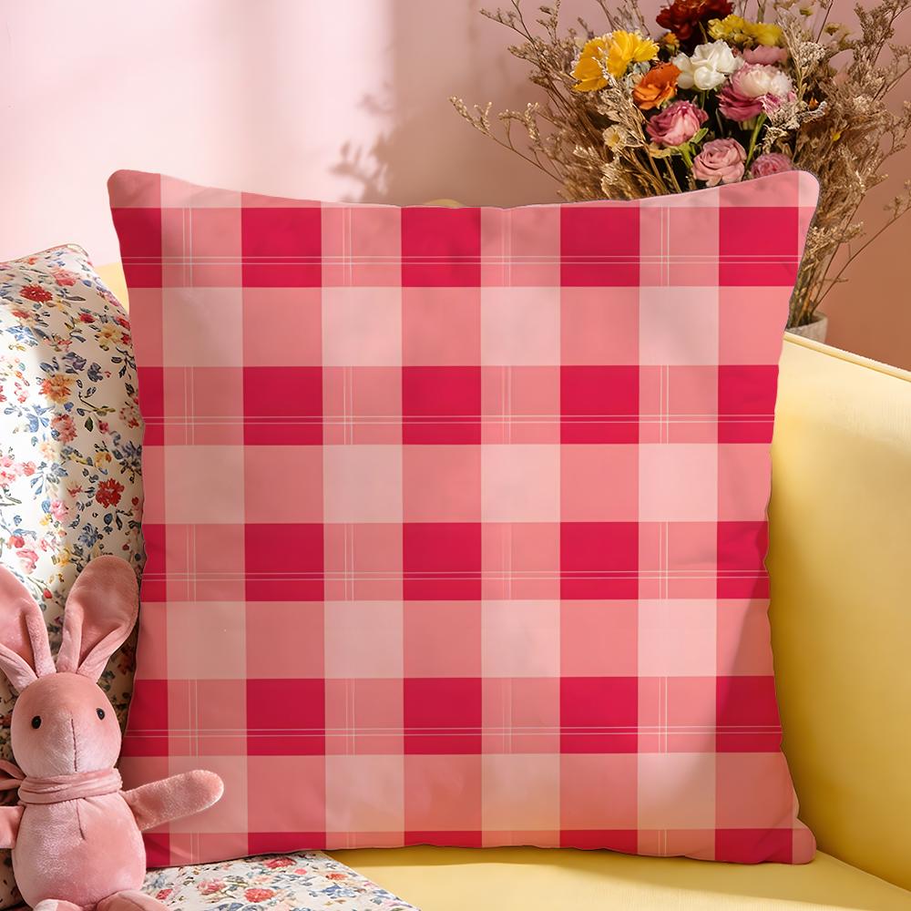 Cushion Cover Short Plush Throw Pillow Soft Washable Sofa Bed Office Cushion Christmas red grid 30x30cm