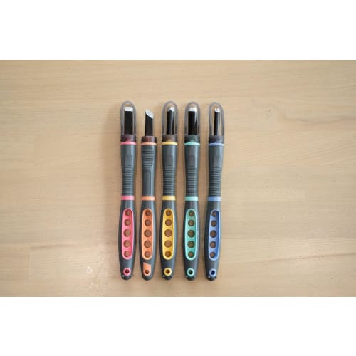 Yoshiharu Cutlery Yoshiharu Carving Chisels with Safety Guard, Steel Blades, Rubber Grips, 5-Piece Set GX-NEO