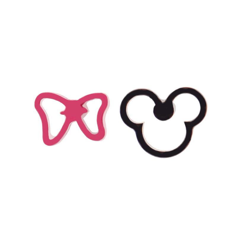 Sweet Asymmetrical Mickey Bow S925 Silver Stud Earrings - Fun Cartoon Ear Jewelry B851