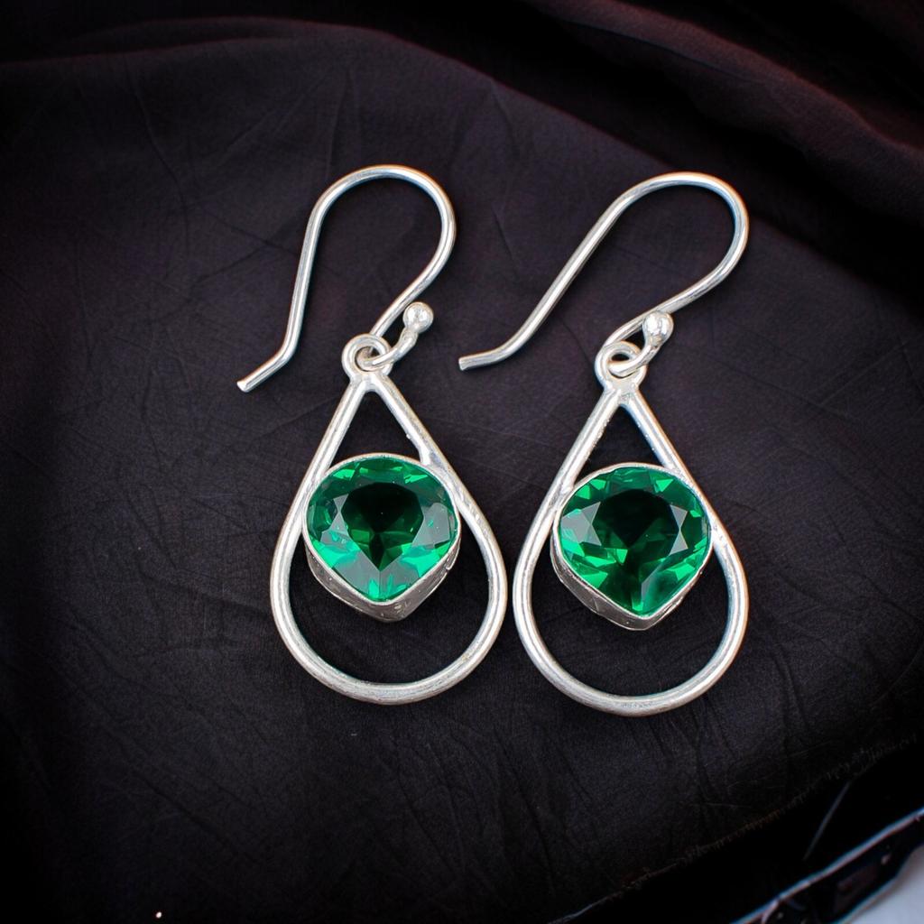 Chrome Diopside Gemstone 925 Sterling Silver Jewelry Handcrafted Earrings 1.50" EE-38-4