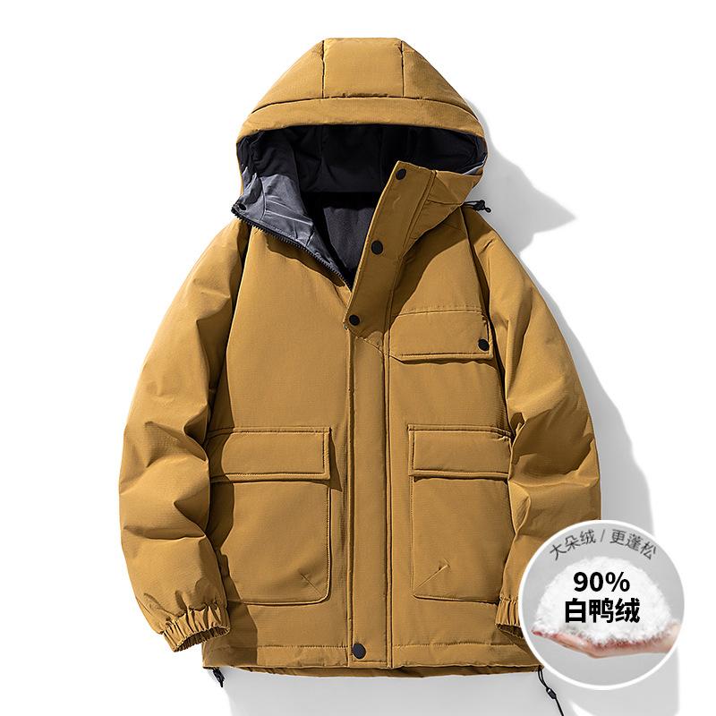 

Down jacket men s winter new mountain outdoor couple windproof warm loose hooded white duck down jacket jacket M