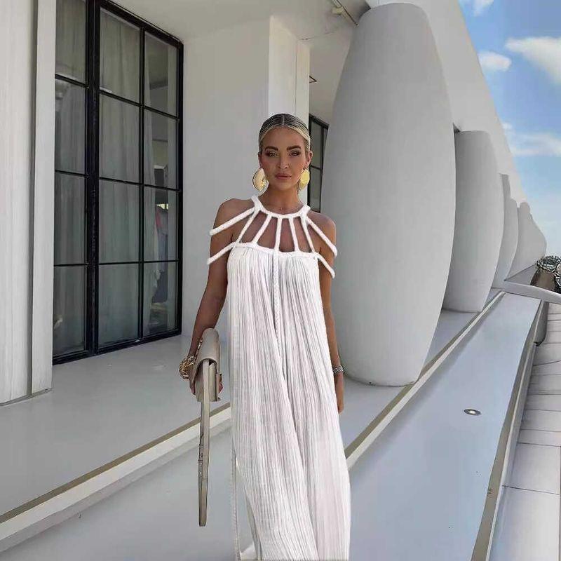 

Beach Dress Summer Bohemian Vacation Long dress Socialite Temperament Sexy Hanging Neck Beach dress White One size