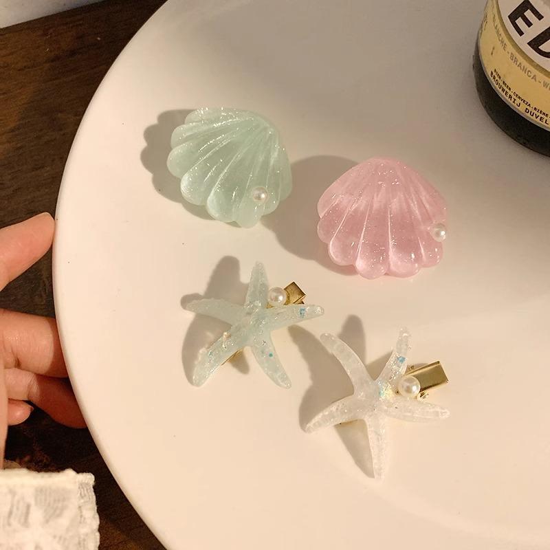 2Pcs/set Fashion Solid Starfish Pearl Shell Hairpins Hair Clips for Women Girls Party Ponytail Holder Hair Accessories