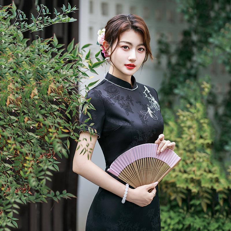 Black national style new Chinese Suzhou long cheongsam improved young 1011 new women's high-end mother dress