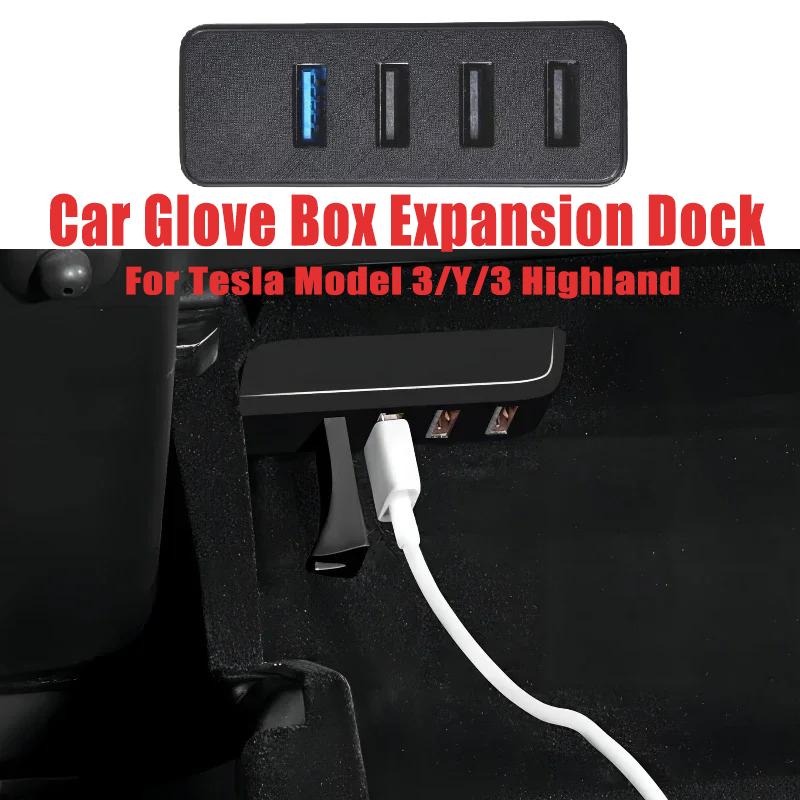 HUB for Tesla Model 3 Y Glove Box Docking Station USB Expansion Connect Games Ambient Lights Model3 Highland ModelY Juniper YL