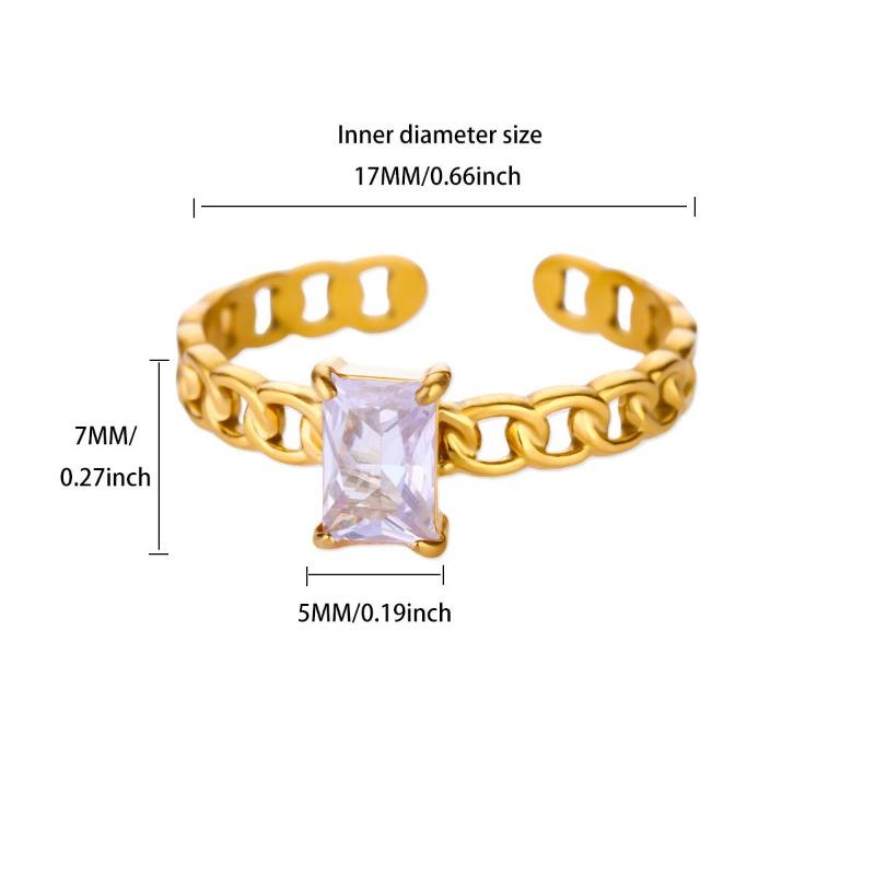 Color square zircon December birthday stone chain ring women's light luxury retro high sense personality versatile