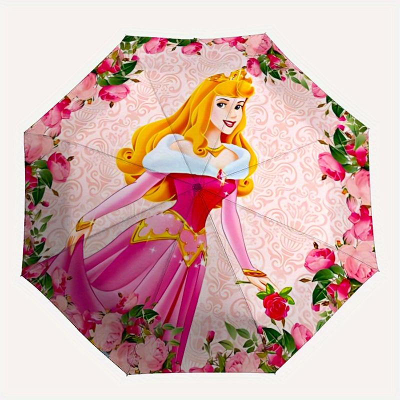 

1pc Princess Aurora Automatic Folding Umbrella - Portable Foldable Design with 8 Ribs, Durable Plastic & Iron Frame y250725019