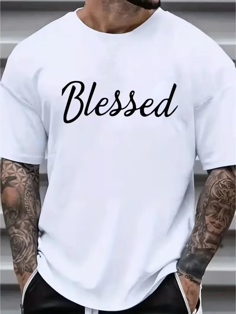 Plus Size Men s Novelty Letter BLESSED Print T-shirt S разноцветный