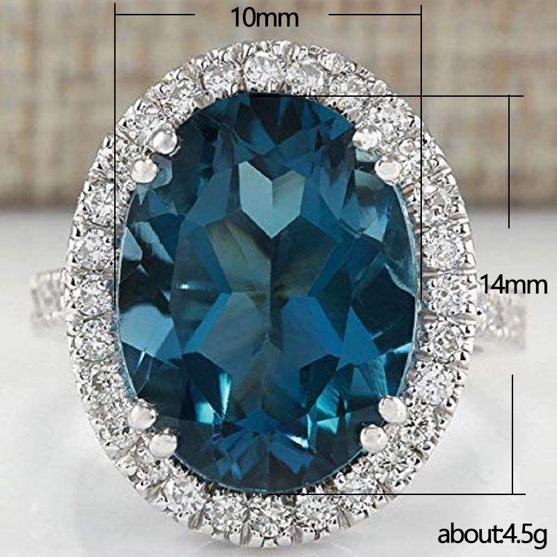 Cao Shi Wish Elegant Peacock Blue Zircon Egg-Shaped Ring for Women - Anniversary Celebration Accessory.