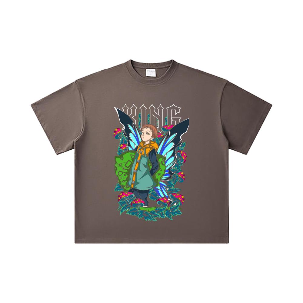 260 GSM Double Yarn 32 Count 100% Cotton Seven Deadly Sins V6 King Print Unisex Heavy Cotton T Shirt