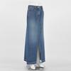 Sommer Pendler Hoher Bund Schlitz Blauer Denimrock Langer Rock Retro Hüftrock