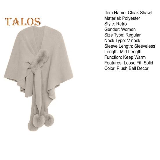 Damen-Umhang, Schal, V-Ausschnitt, einfarbig, Plüsch-Ball-Dekor, Kreuz-Design, warm, vielseitiger Strickschal, Alltagskleidung