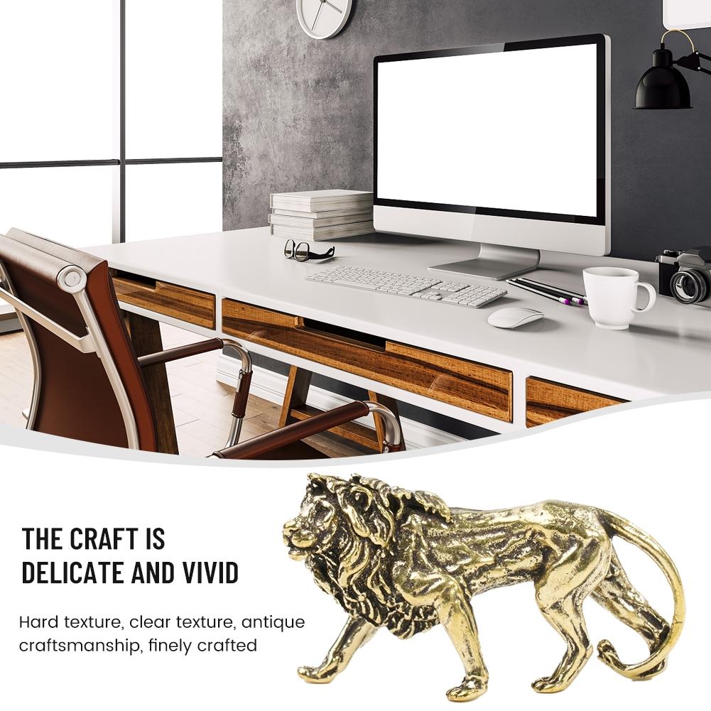 Copper Lion Ornament Miniatures Craft Desk Decoration Display Handmade