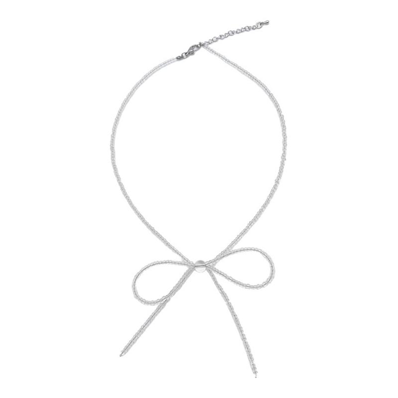 

Stylish Fashion Beaded Necklace Delicate Bowknot Necklace Party Neck Jewelry Clavicle Chain Perfect Gift for Girls Woman прозорий