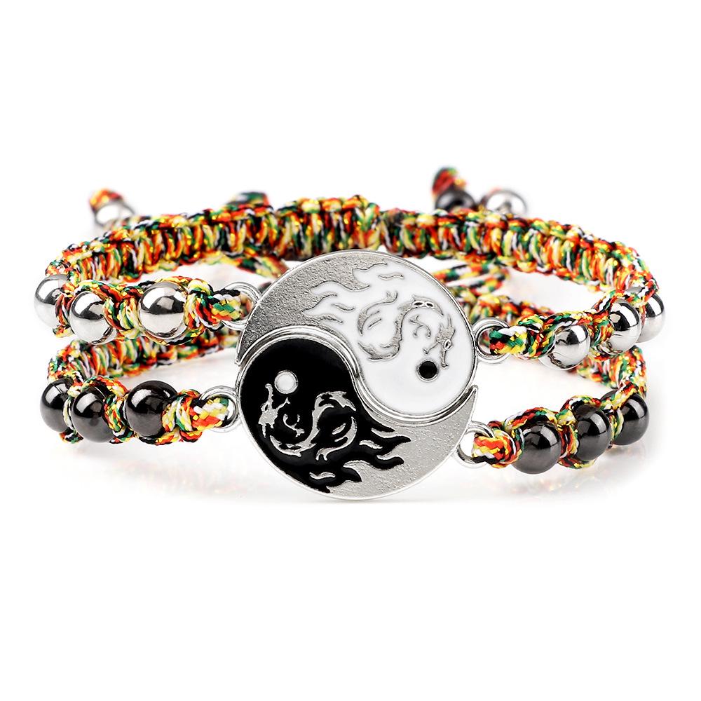 Yin Yang Tai Chi Couple Bracelet Set: Handwoven Chinese Style Beaded Bracelets for Women