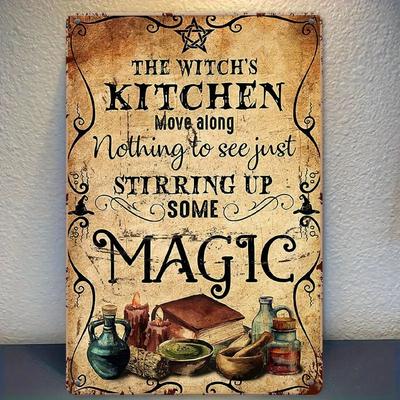 1 peça Decoração de Parede de Metal Cozinha da Bruxa Vintage - "A Cozinha da Bruxa Sigam em Frente Não Há Nada para Ver Apenas Mexendo um Pouco de Magia"