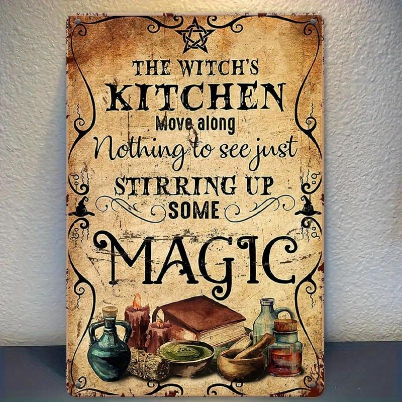 1pc Vintage Witch's Kitchen Metal Wall Decor - "The Witch's Kitchen Move Along Nothing to See Just Stirring Up Some Magic"