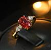 Gold-Plated Simulated Ruby Three-Stone Diamond Ring 