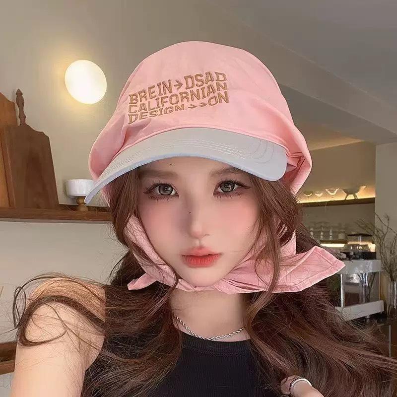 Personalized Color Matching Headscarf Strap Cap Women'S Summer Trend Fashion Letter Embroidery Sunscreen Hat