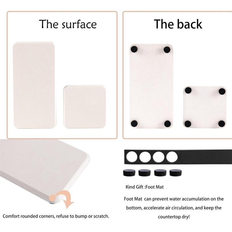 4PCS Stone Drying Tray for Bathroom Sink and Kitchen Counter, Fast Drying Diatomite Stone Sink Tray,Stone Soap Tray,Vanity Tray