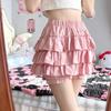 Fusta mini cu volane dulci Y2K femei Kawaii Lolita fuste cu fundă a linie Harajuku fustă japoneză cu talie înaltă roz alb rochie de bal