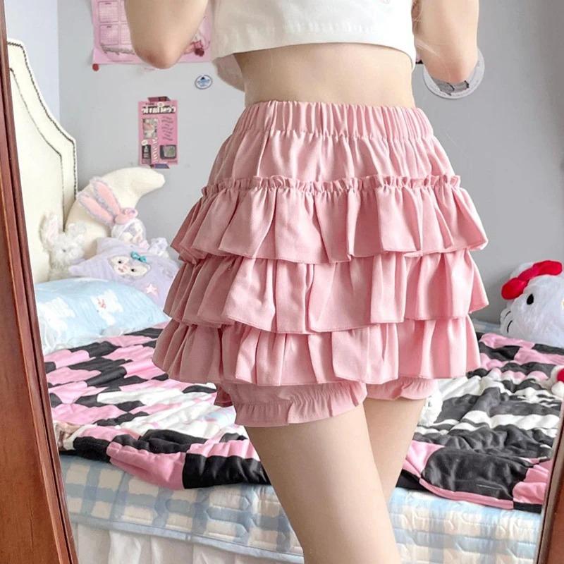 Fusta mini cu volane dulci Y2K femei Kawaii Lolita fuste cu fundă a linie Harajuku fustă japoneză cu talie înaltă roz alb rochie de bal