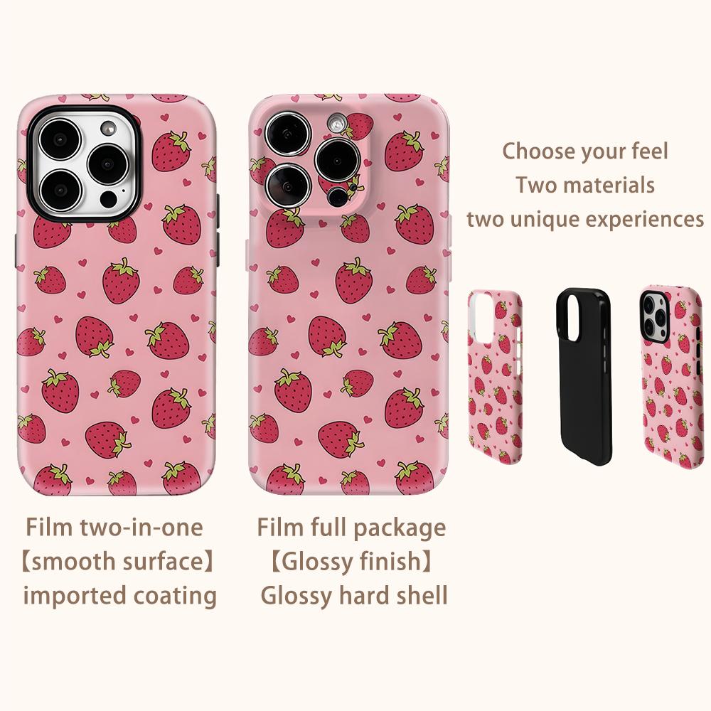 Custodia per Telefono Rosa con Cuori di Fragola per IPhone 17AIR 16E 16 15 14 13 12 11 17 Pro Max Plus Cover Posteriore a Doppio Strato