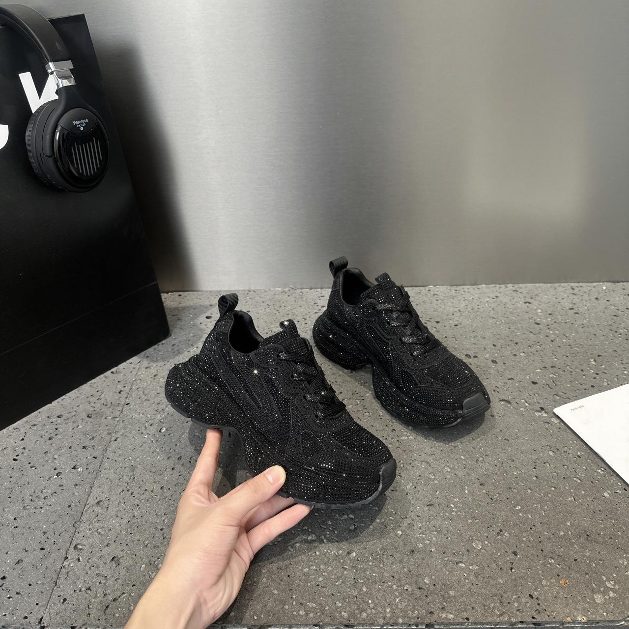 

Подростковые Девочки Массивные Кроссовки с Кристаллами Женские Повседневные Дышащие Увеличивающие Рост Плоская Платформа Блестящая Обувь 40 чёрный