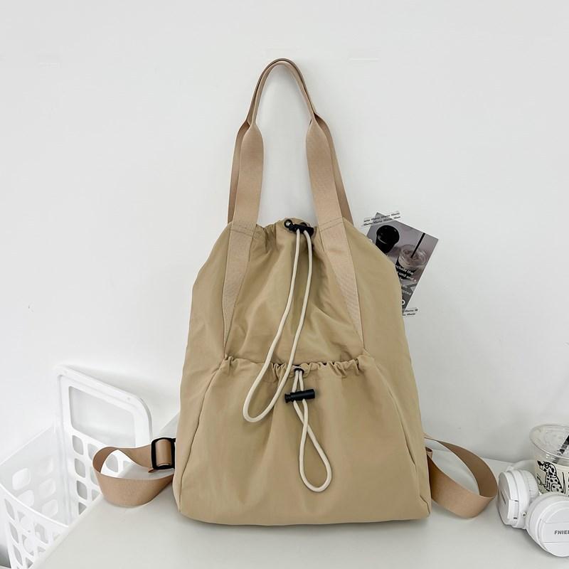 

Japan and Korea drawstring back shoulder bag Harajuku large-capacity student schoolbag casual fashion pleated simple canvas shoulder bag хаки
