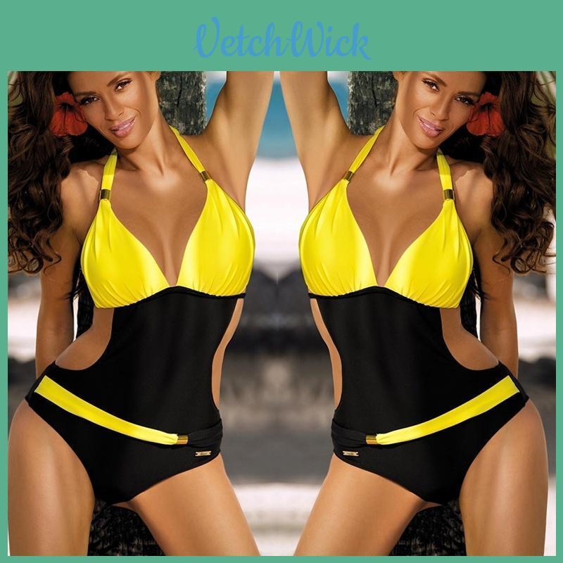 Fashionable Color Womens Blocking Bikini Onepiece Bikini Swimsuit  Decoration