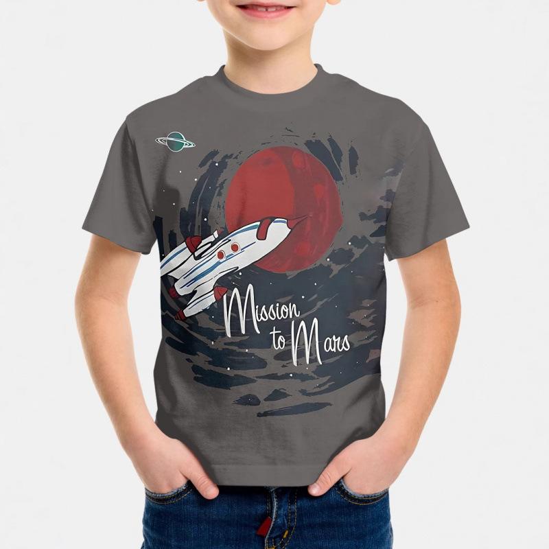 Kinder Cartoon Muster 3D Digitaldruck Jungen Lässig und Bequem Rundhals Kurzarm T-Shirt