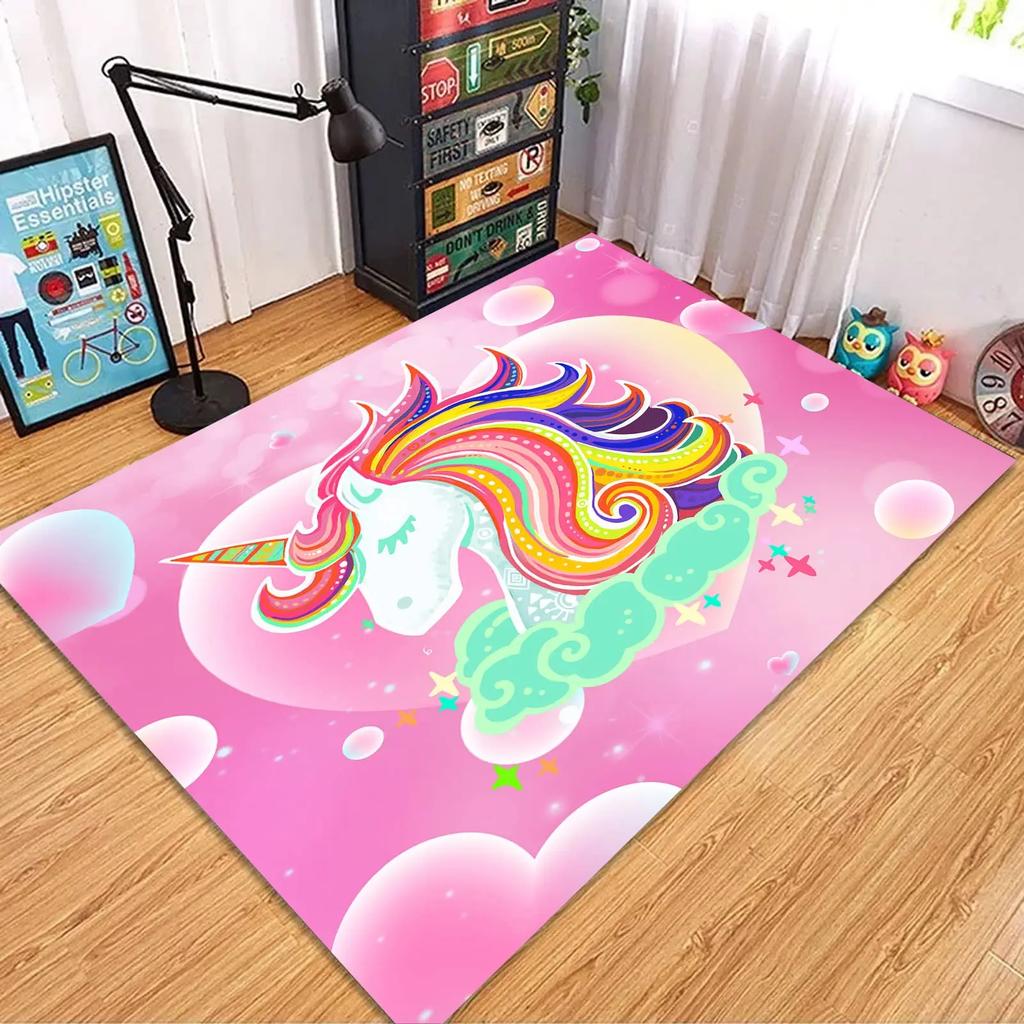 Cartoon Niedliches Einhorn Bereichsteppich Rosa Rose Glänzender Teppich Fantasie Tier Fußmatte Regenbogen Matten Wohnzimmer Kinderzimmer Türvorleger
