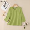 ZANZEA Women Casual V-Neck Loose 3/4 Sleeve Cotton Blouse