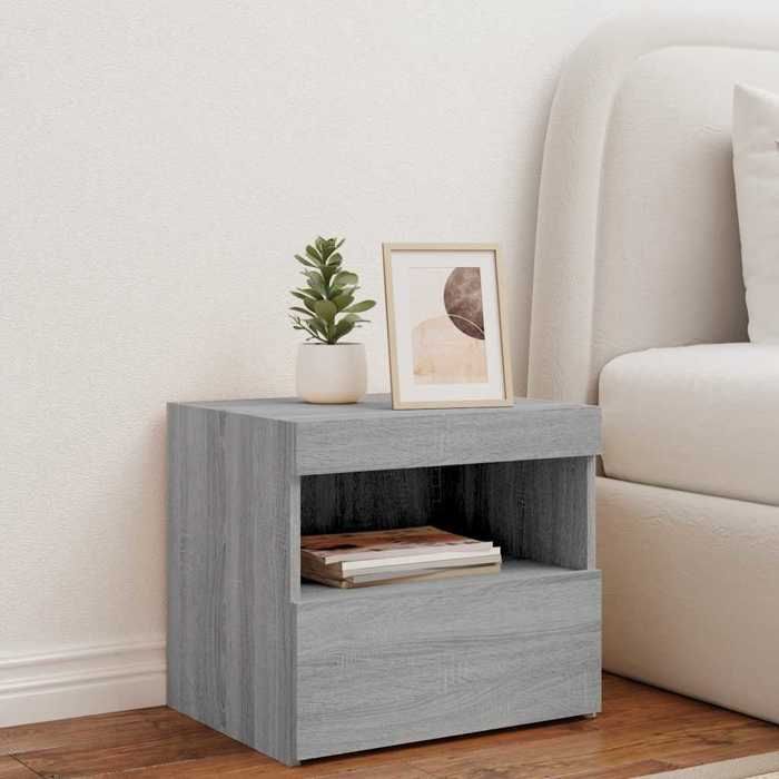 Table de chevet - Maison Exclusive - Sonoma gris - LED RVB réglables - 50x40x45 cm