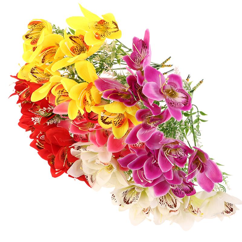 10Pcs Silk Orchid Bouquet Artificial Faux Flowers For Wedding Home Decor Diy Desk Vase Arrangement Floral Artificial Flowers