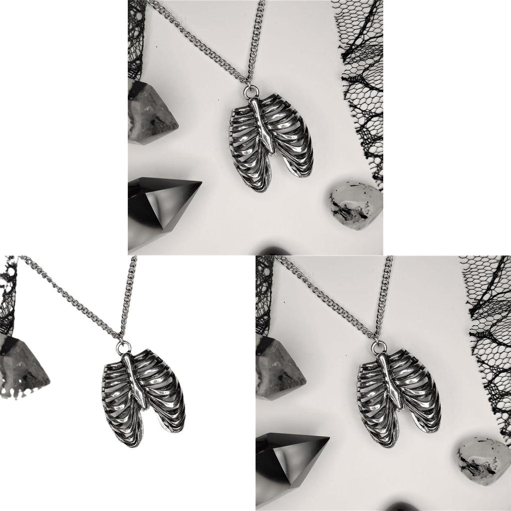 Human Thoracic Anatomy Skull Pendant Necklace With Alloy Design For Gothic Women