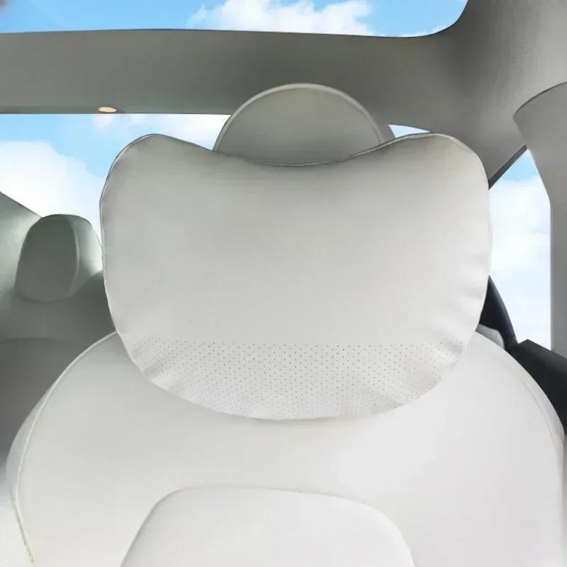 For Tesla Model 3/Y/X/S Car Seat Headrest Neck Pillow Headrest support High-quality leather Seat Protect Cover car accessories