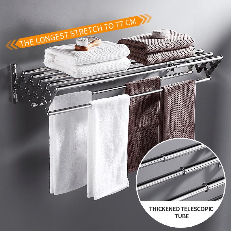 304 Stainless Steel Retractable Double/Single Bar Bathroom Towel Rack with Folding Storage
